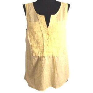 ModCloth Size M Blouse Yellow Sleeveless Eyelet Lace Pintuck Pleats Pop Over